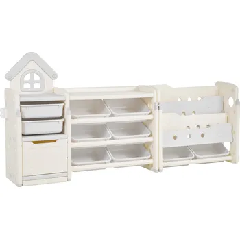 úložný prostor na hračky Vevor Dětská skříňka na hračky s policí, 4 úrovně, 10 boxů, šedá/běžová