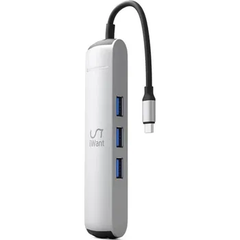 USB hub iWant Type-C Slim Hub 6v1, stříbrný