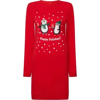 Dámské šaty Vánoční šaty tučňáci s vánočním stromečkem červené M