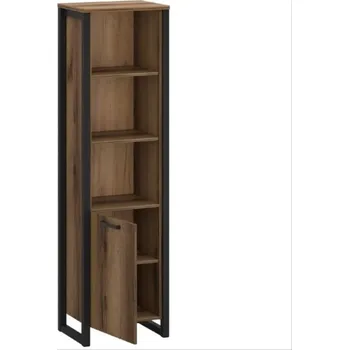 regál Vysoký regál s dvířky do obývacího pokoje Mares - Mebelbos Dub Delano Tmavý / Černá 53,8x190,8 cm