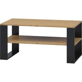 Konferenční stolek Obdélníkový konferenční stolek s policí do obývacího pokoje Wood - Mebelbos Dub Craft Zlatý / Černá 100x45.5 cm