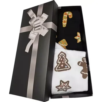 Dámské punčochy Ponožky v krabičce On a Ona Perníček ( 2 páry) - černá/bílá