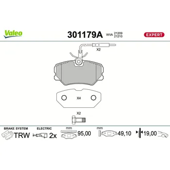 Brzdová destička Sada brzdových destiček, kotoučová brzda VALEO 301179A