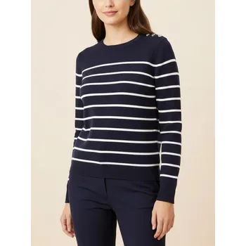 Dámská móda Sinsay - Pruhovaný svetr s ozdobnými knoflíky na ramenou - námořnická modrá - 064IJ-59P - 064IJ-59P-L