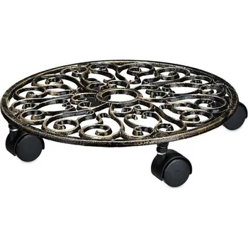 Zahradní dekorace Litinový stojan na květináče Relaxdays, kulatý, průměr cca 33,5 cm, kovový stojan na květináče se 4