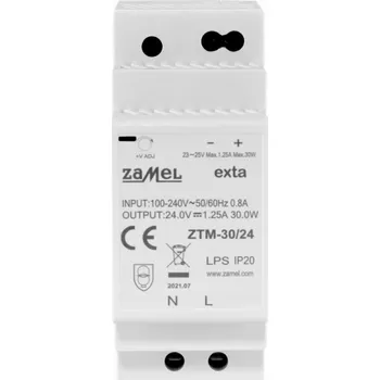 spínaný zdroj Zamel Spínaný zdroj namontovaný na lištu TH-35 (DIN), 30W, 24V DC typ: ZTM-30/24 EXT10000282