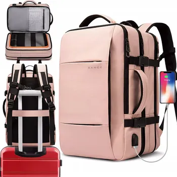 Sportovní batoh Batoh Bange Cestovní do letadla s USB, prostorný, 20-40 l, růžový