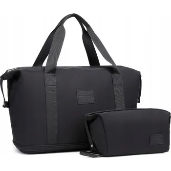 KONO set variabilní cestovní taška a kosmetická taštička - černá - 26L