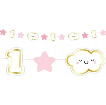 Girlanda k PRVNÍM NAROZENINÁM, obláčky, růžová, 120 cm