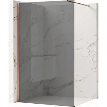 Bezrámová sprchová zástěna REA FLEXI BRUSH COPPER 130 cm, měď kartáčovaná/šedá kouřová - bez vaničky