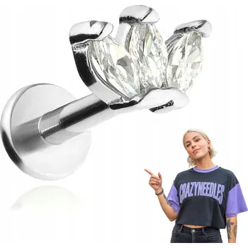 Náušnice Stříbrný labret s ozdobnými ZIRKONY do HELIXU CONCH 1,2/6