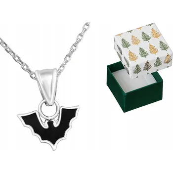 Náhrdelník Stříbrný Netopýr s Černou Emailovou Vrstvou Náhrdelník Černý Stříbro Řetízek 32 cm