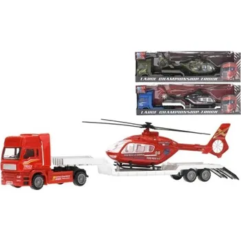 autíčko M.T. Kovové nákladní auto 30 cm na volný chod s vrtulníkem Barva: Červená