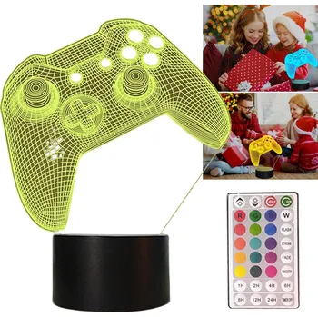 Lampička Noční Lampa LED GAME PAD pro hráče Děti 3D RGB Dálkové ovládání HERNÍ