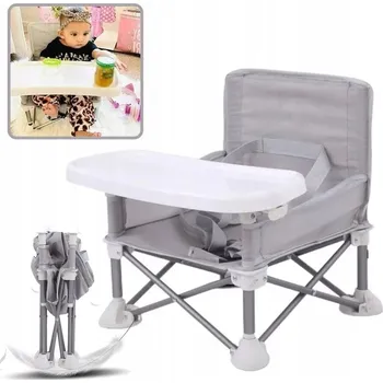 Jídelní židlička SKLÁDACÍ ŽIDLIČKA PRO DĚTI S ODSNÍMATELNÝM PODNOSEM A ÚLOŽNÝM PROSTOREM NA HRAČKY, ŠEDÁ