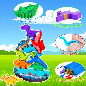 Dřevěná hračka HRAČKA DŘEVĚNÁ SKLÁDAČKA VĚŽ DINOSAURŮ MONTESSORI VZDĚLÁVACÍ 2-6 LET