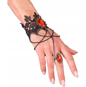 Náramek GOTICKÝ NÁRAMEK S PRSTENEM ČERNÝ DOPLŇKY KE KOSTÝMU HALLOWEEN