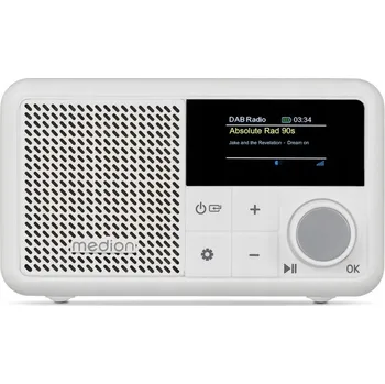Radiopřijímač MALÉ PŘENOSNÉ DIGITÁLNÍ RÁDIO LED DAB+ Bluetooth AKUMULÁTOROVÉ BÍLÉ
