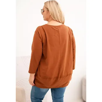 Dámská halenka Kesi Dámská blůza Plus Size z bavlny s ozdobnými knoflíky a ohrnovacími rukávy camelová Kesi hnědá | světle modrá 3501557