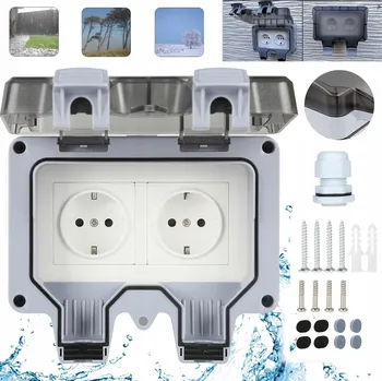 Elektrická zásuvka Dvojitá vodotěsná zásuvka šedá IP66 s uzemněním