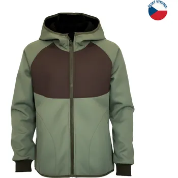 Chlapecká bunda ZÁHOŘÍ Rudel ZÁHOŘÍ Dětská softshellová bunda s kapucí - zelenohnědá Velikost: 128