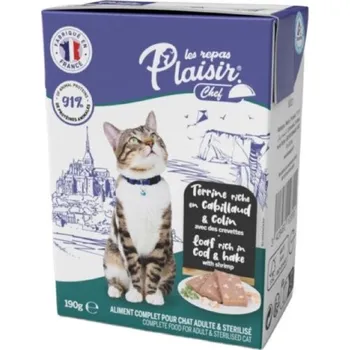 Krmivo pro kočku Plaisir Chef 190g TETRAPACK pro dospělé kočky Treska se štikozubcem a krevetami PATÉ