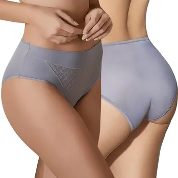 Kalhotky Dámské kalhotky Kalhotky s vysokým pasem Mikrovlákno Hladké Zadní část Selene Šedá 3XL