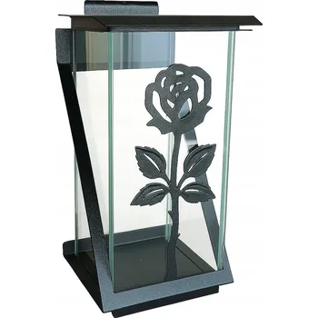 Svíčka Kovový a skleněný Hřbitovní Svíčka s motivem růže - elegantní a odolný