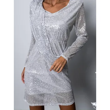 Dámské šaty Stříbrné třpytivé šaty EFIALTES s flitry Velikost: ONESIZE