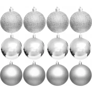 Vánoční dekorace VÁNOČNÍ KOULE DEKORATIVNÍ PLASTOVÁ BEZPEČNOSTNÍ 12 KS PRŮMĚR 60MM STŘÍBRNÁ