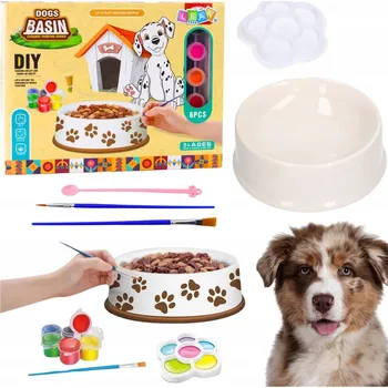 kreativní sada Kreativní sada Miska pro psa k vymalování Barvy Štětce DIY 6 ks