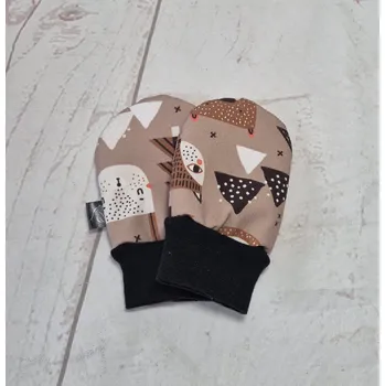 Rukavice Yháček Mini softshellové rukavice bez palce s beránkem, Lišky a medvědi caffé Velikost:: M