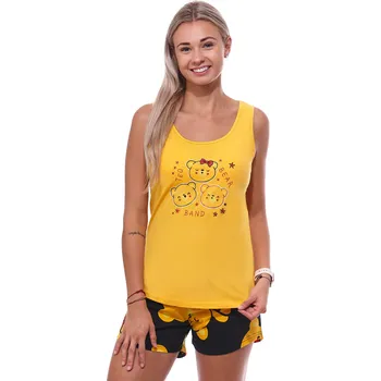 Dámské noční prádlo Žluté modré i červené pyžamo pro ženy či dívky s krátkou nohavicí medvídek PÚ 1B2096 žlutá s