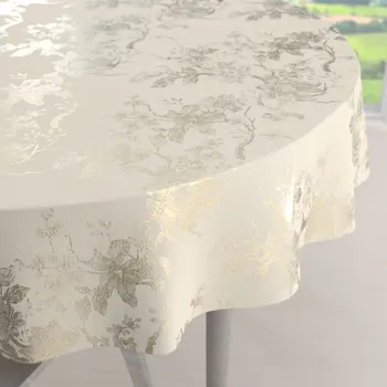 ubrus Sametový kulatý ubrus Isabela Flower IBL-022 Zlaté květy na smetanovém Ø 40 cm