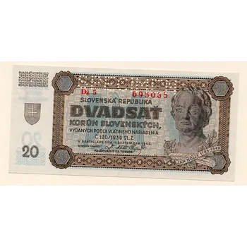 Slovenská republika – 20 korun 1942 Nízká série Dž 5 Specimen