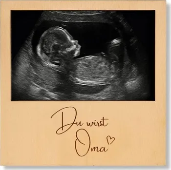 Rám na obraz Dřevěný rámeček na oznámení o těhotenství – fotorámeček z přírodního dřeva se vzkazem – dárek pro