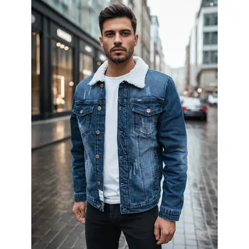 Pánská bunda Zateplená pánská džínová bunda Dstreet TX4729z - výprodej Barva: Modrá, Velikost: XL