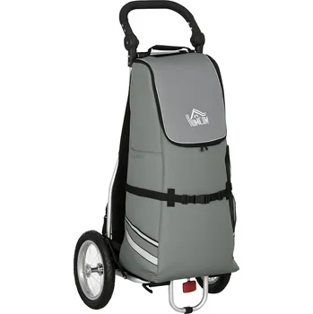 vozík za kolo HOMCOM Nákladní přívěs a nákupní vozík 2 v 1 Pro přívěs na jízdní kolo, se spojovacími svorkami, 24.3kg, 55L, Alu+Oxford, šedá+stříbrná, 53x43x110cm| Aosom