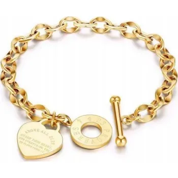 Náramek Zlatý Náramek Velké Srdce ABOVE ALL ELSE Ocel Ušlechtilá jako Dárek