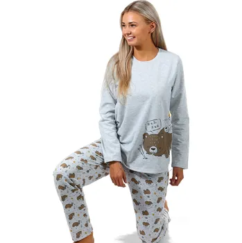 Dámské noční prádlo Šedé i hnědé medvědí pyžamo extra teplé z termo bavlny - LITTLE FREND 1B1827 hnědá xxl