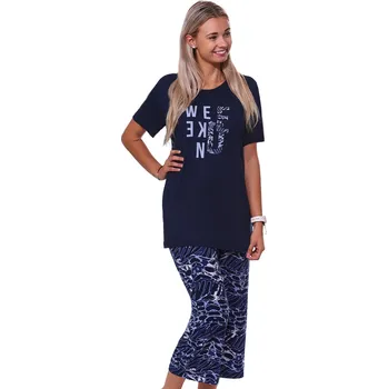 Dámské pyžamo Modré a moderně grafitované jemné luxusní dámské pyžamo Capri pro plnoštíhlé ženy VÍKEND 1B2003 modrá 1xl