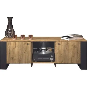 Televizní stolek Moderní TV stolek do obývacího pokoje Wood - Mebelbos Dub Craft Zlatý / Černá 140.2x47.5 cm