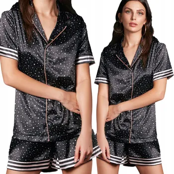 Dámské pyžamo Dámské pyžamo, dámský komplet, krátké Kraťasy, saténové, košilové, černé, velikost M