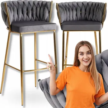 Barová židle Barová Židle Mebel Elite kovový s opěradlem čalouněný velvet popelavě zlatý