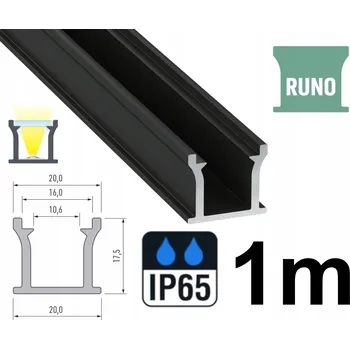 LED osvětlení VODOTĚSNÝ LED PROFIL IP65 IP67 RUNO ČERNÝ 1m