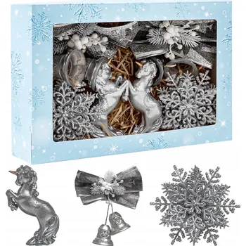 Vánoční dekorace Sada vánočních ozdob: zvonečky, jednorožec, hvězda, bílá