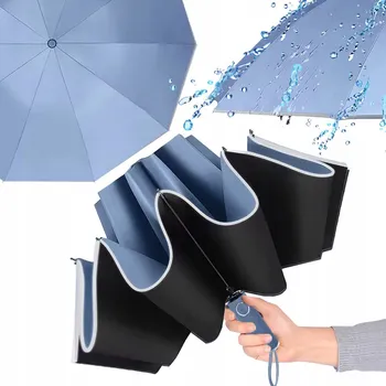 Automatický skládací deštník modrý s reflexním lemováním