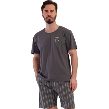 Pánské pyžamo s krátkým rukávem a kraťasy, šedé pruhované - EMPATI 1P1910 šedá s
