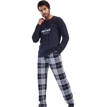 Pánské pyžamo Tmavě modré kárované pyžamo pro muže gamer mood ARCADE CLASSICS originál 1P1861 modrá 3xl