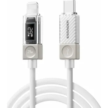 ESSAGER Crystal Clear opletený nabíjecí a datový kabel - USB-C na Lightning - 2 m - bílý